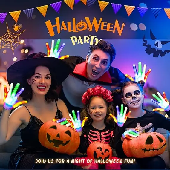 Wholesale Adult Halloween Glow Light Up Gloves Colorful Rave LED Finger Light Gloves Festival Party LED Flashing Gloves