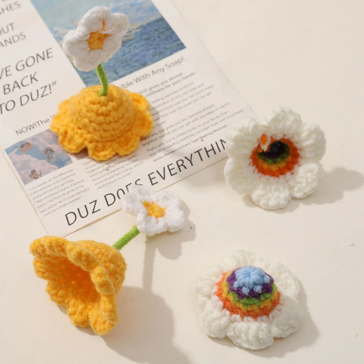 new arrival miniature mini plush doll sweet cute yarn crocheted Sunflower Rainbow knitting Hat DIY hand doll outfit accessories