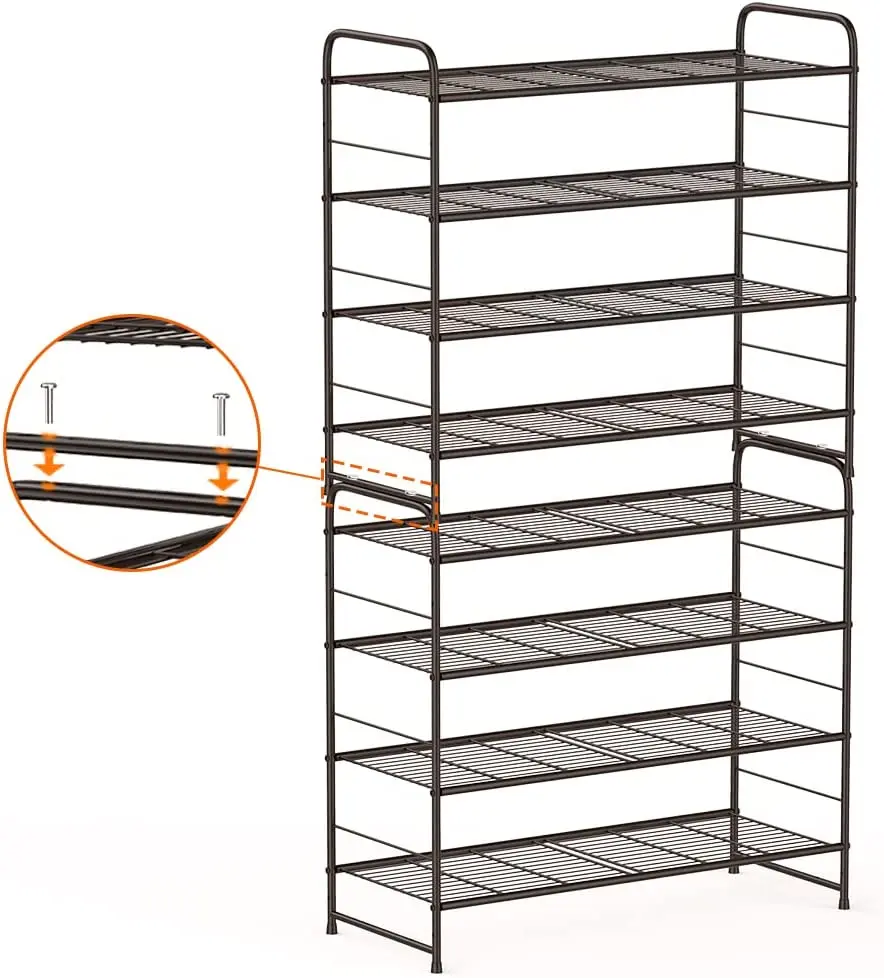 4-Tier Stackable and Adjustable Multifunctional Wire Mesh Shoe Rack Extra Large Capacity Space Saver