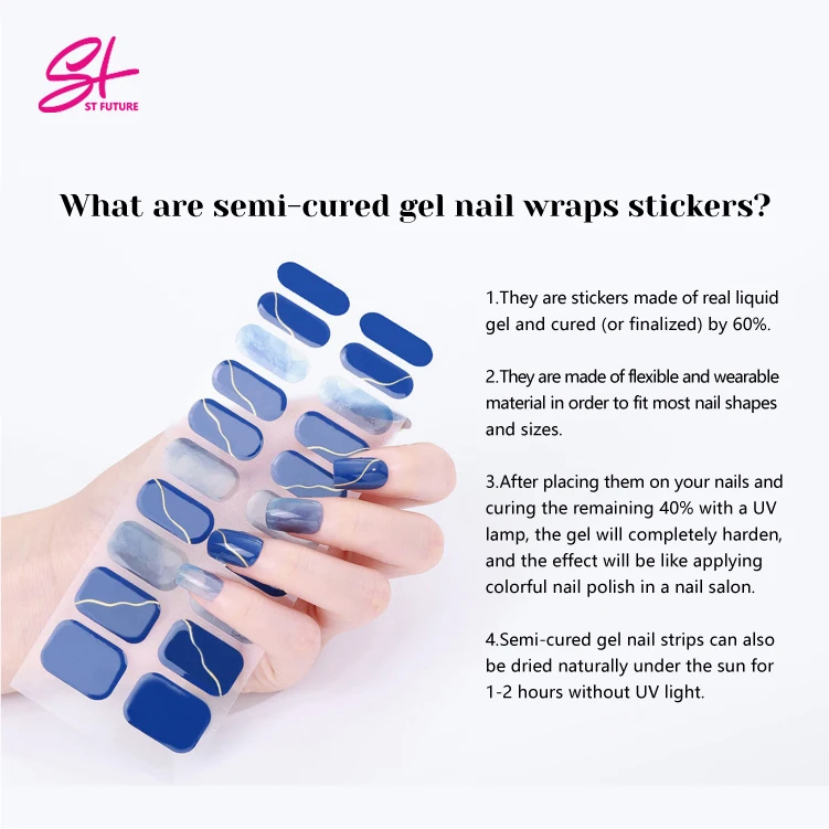 ST FUTURE 20 Semi Cured Gel Nail Wraps UV/LED Lamp Required 16 Real Gel Nail Polish Stickers