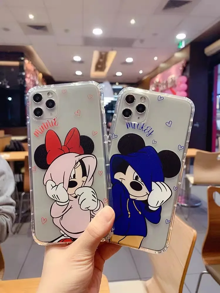 Cartoon Mouse Phone Case for iPhone 14 13 Pro 12 11 Pro Xs X XR Max 8 7 SE Clear TPU Cases Soft Black Cover
