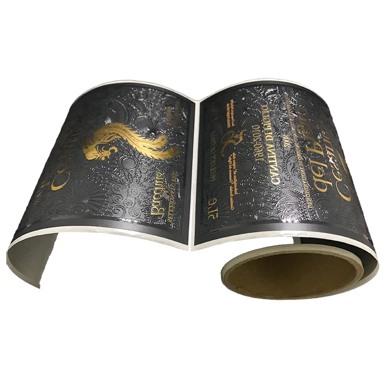 Печать на заказ красное вино черное горячее тиснение самоклеящаяся наклейка упаковка этикетка для бутылок вина рулонная