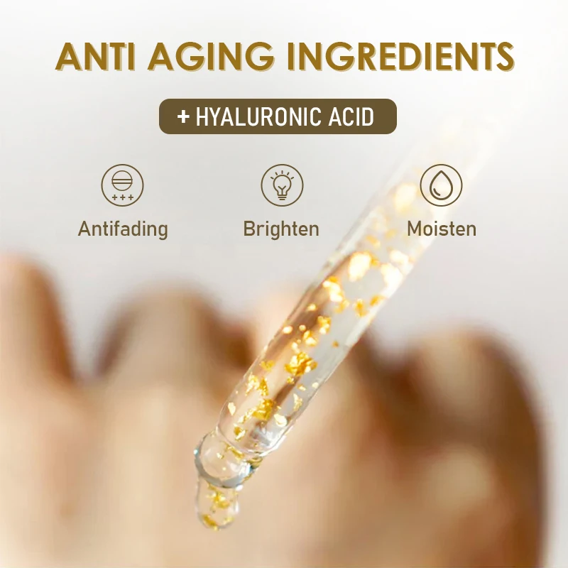 24K Gold Foil Hyaluronic Acid Facial Serum Firming Moisturizing Face Skin Care Essence Liquid