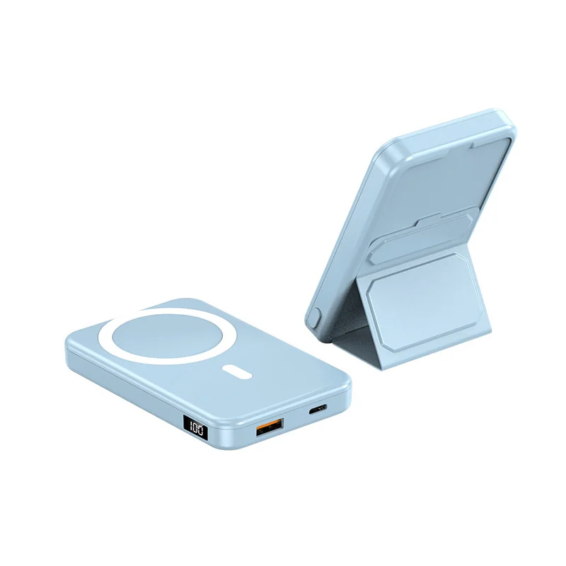 10000mah Slim Magnetic Powerbank Wireless Fast Charger With Foldable Stand External Spare Battery 15W Magsaf Power Bank