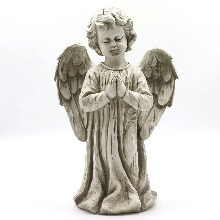 China factory polyresin praying boy garden angels statues, resin decor praying angel garden statue&