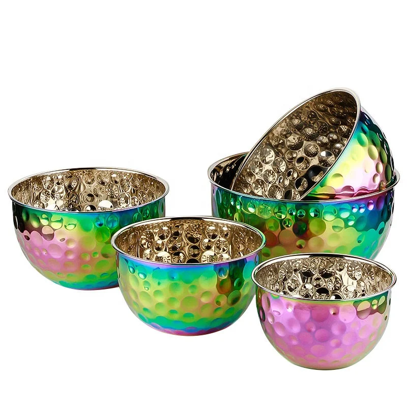 Stainless Steel Hammered Salad Bowl Deepened Beat Egg Basin Thickened Fruit Bowls Mixing Bowl Kitchen Tableware