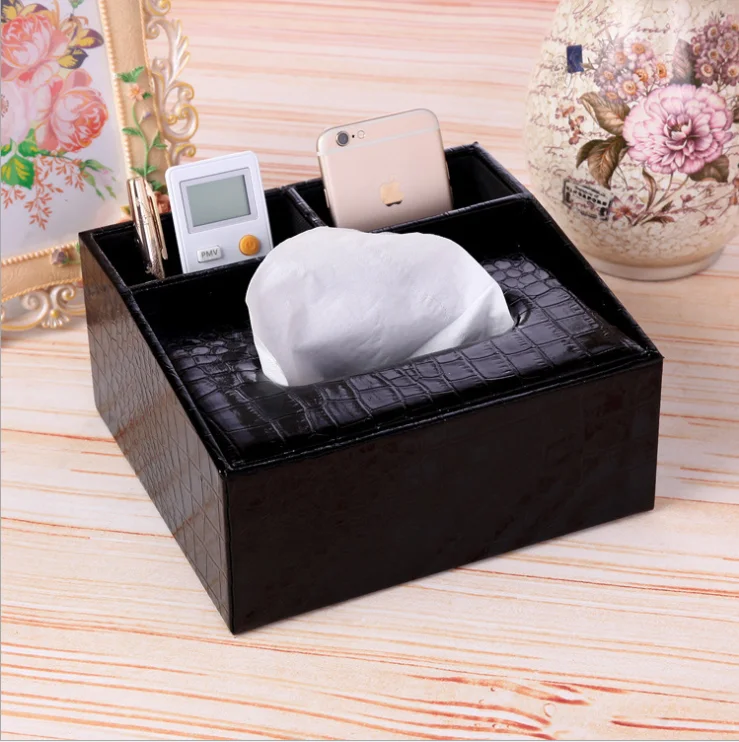 
Leather stationery Paper Holder desk organizer divider storage tissue box 