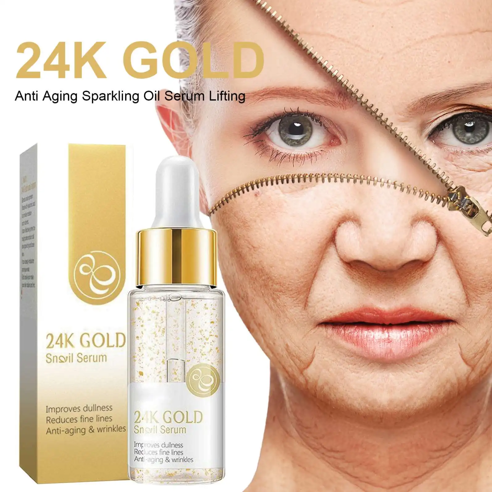Amz on Hot 24K Gold Anti Aging Snail Oil Serum Lifting Reduce Fine Lines and Wrinkles Anti-Aging Moisturizing Snail Serum