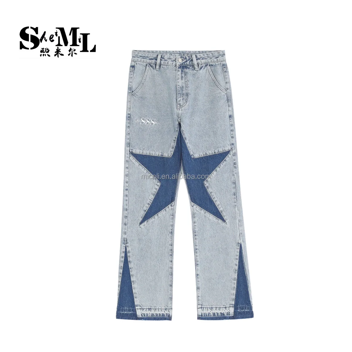 Factory wholesale new style blue stock dropshipping men biker skinny Clothing custom-made factory Printed embroidered jeans star