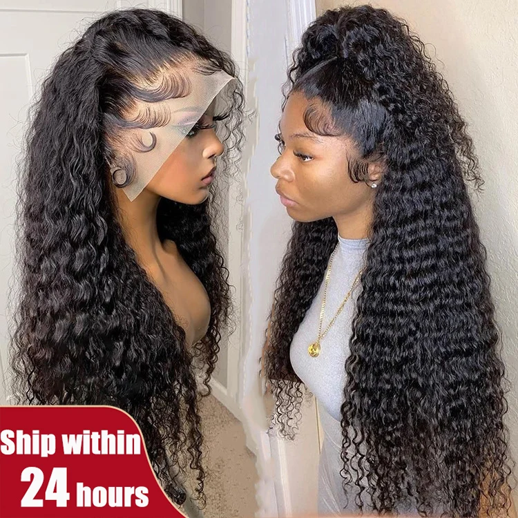 Wholesale 180% 250% Density Water Wave 30 Inch Human Hair Wigs,Human Hair Lace Front Wig,5X5 Lace Closure Human Hair Wig