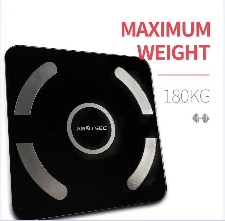 
6MM Tempered glass USB Charging Battery 180Kg 400Lb Bathroom Body Scale With LED Display Smart Body Fat Scale 