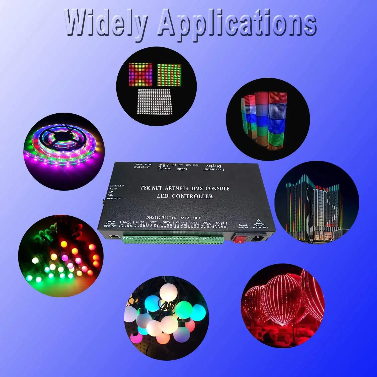 DMX512 Programmable Digital Led Light  Controller DMX Console t8k 8 channels Led Music Controller for led strip stage lighting