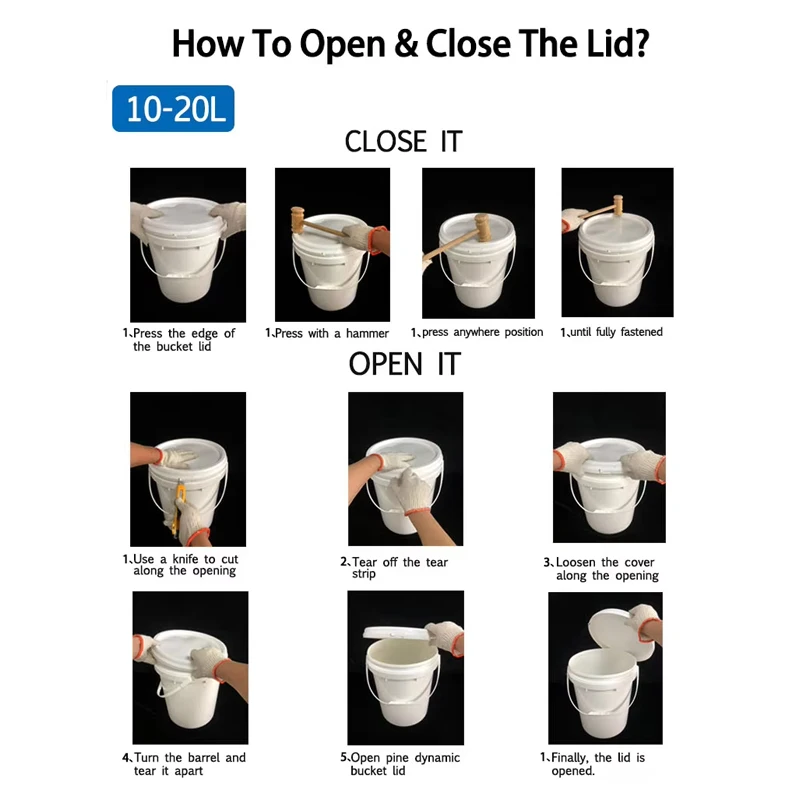 Factory custom plastic 5 gallon bucket 20 liter pail sell thickened industrial Recyclable plastic bucket with lid and handle