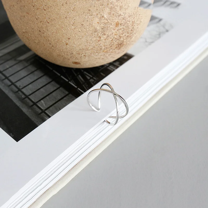 Trendy Simple platinum plated 925 sterling silver ring X cross style adjustable ring