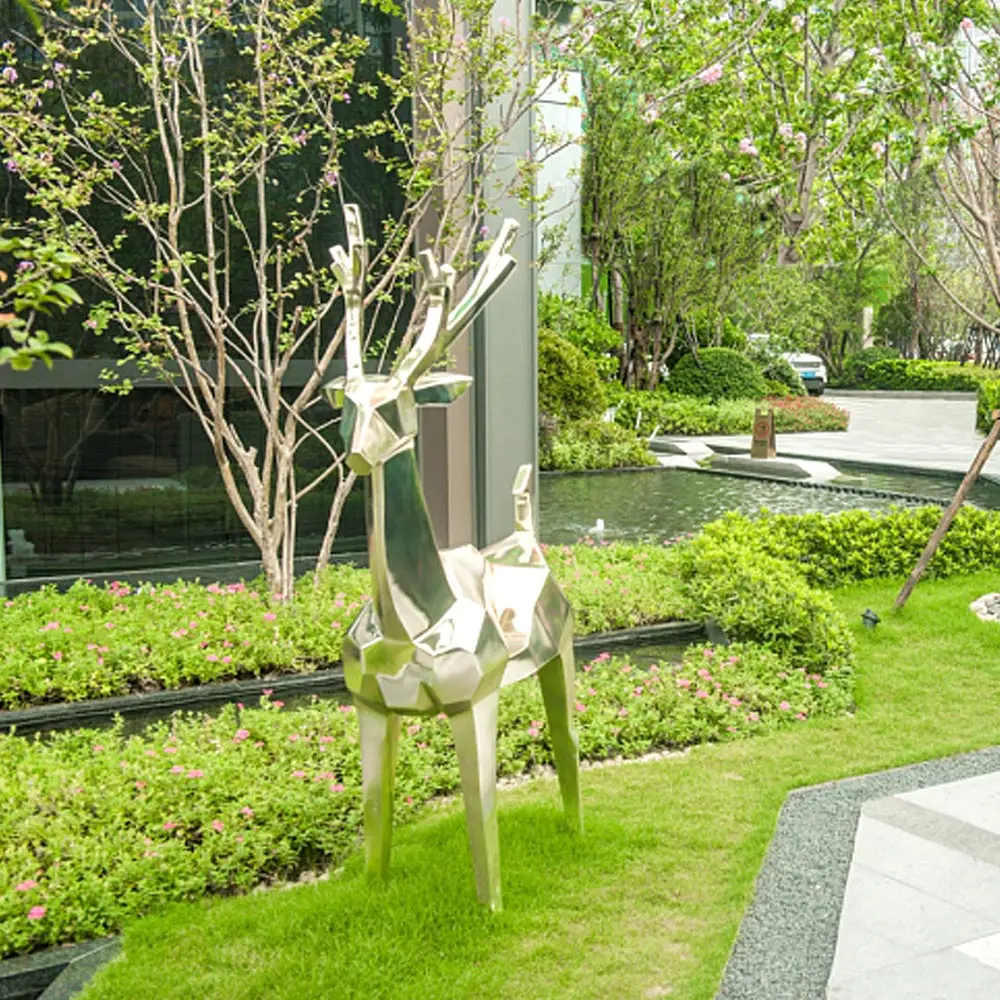 Keenhai customized large garden sculpture stainless steel deer statue