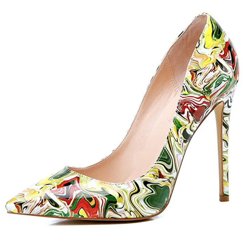 Hot sale low price fashion ladies graffiti pumps thin heel shoes high heel 12cm large size 35-45