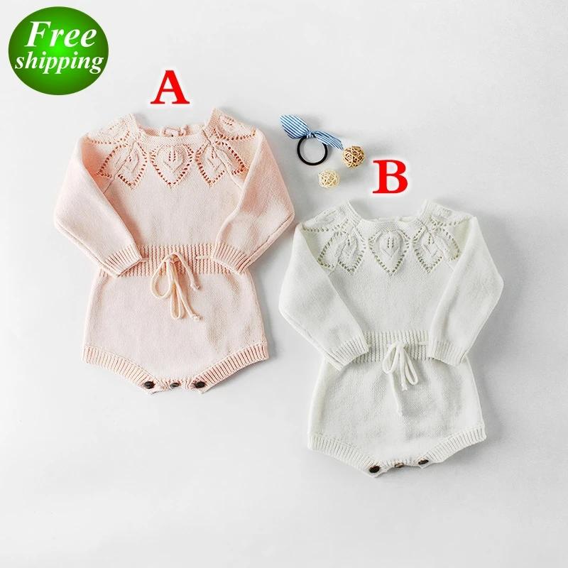 
2021 Private Custom Knitting Romper New Arrivals Baby Kids Climbing Cotton Girls Kids Hollowed Out Leaves Romper 