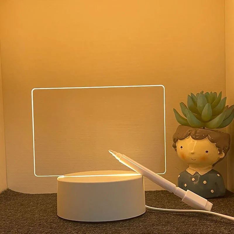 Diy LED  Blank 3D Creatives  Square Pen Rewrit Acrylic Note Board Led Rewrirable Night Light Gift with message board