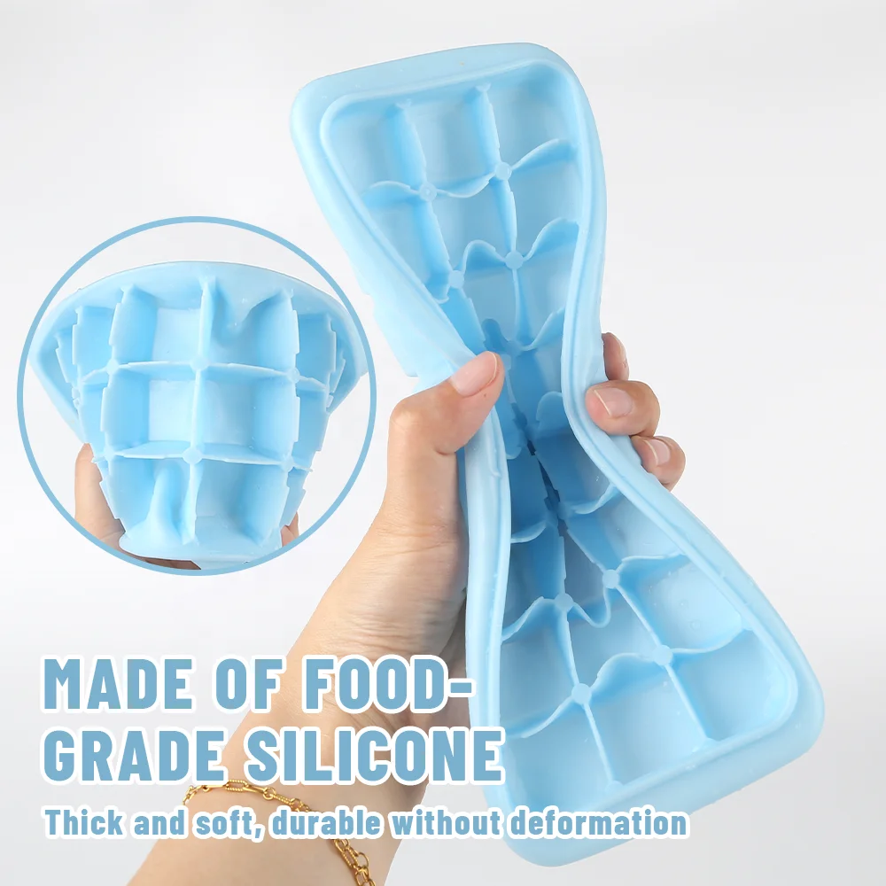 GLOWAY Premium BPA Free Easy Release Flexible Ice Cube Maker Non-Stick Stackable Silicone Ice Cube Tray Mold With Plastic Lid