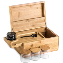 Bamboo custom logo portable natural wood stash box with tray