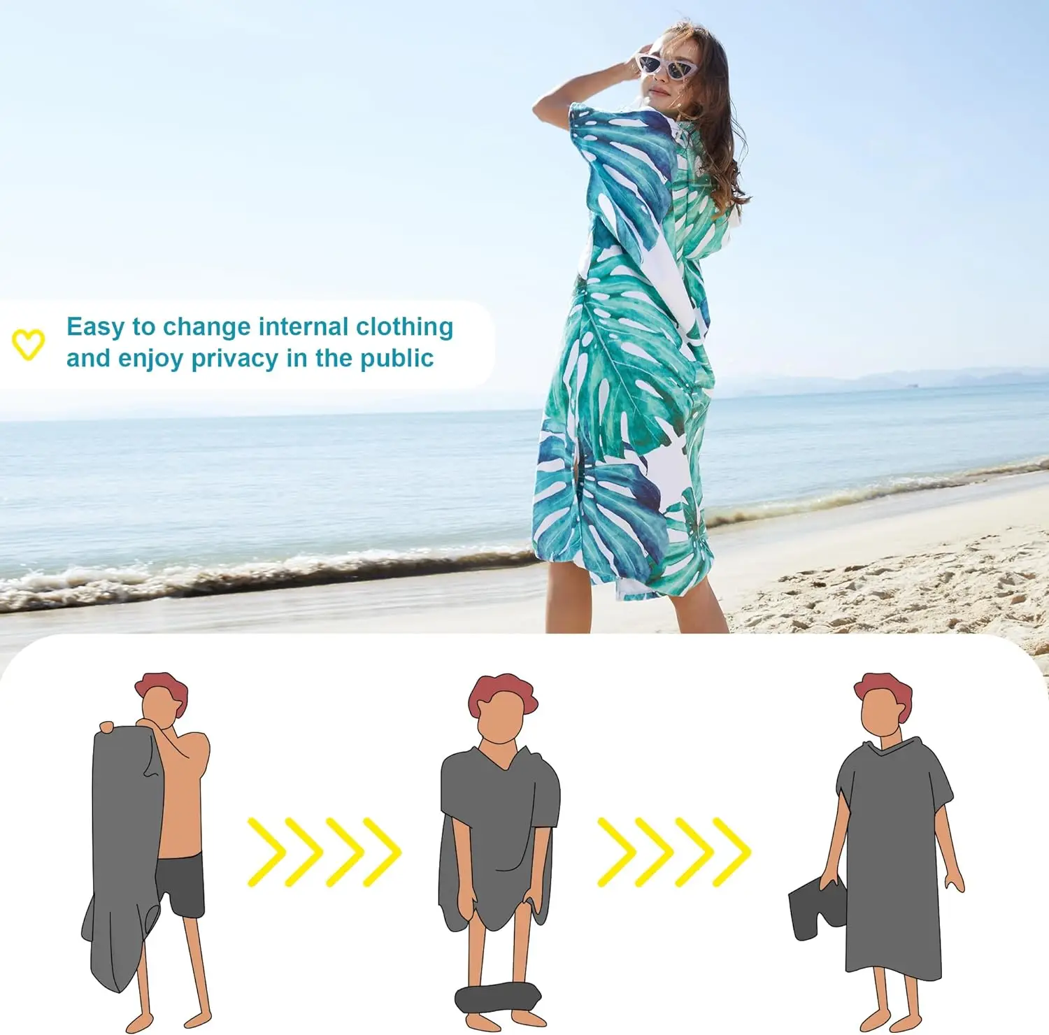 Customized Printing Changing Surf Poncho Swim Robe Quick Dry Microfiber Hooded Beach Towel