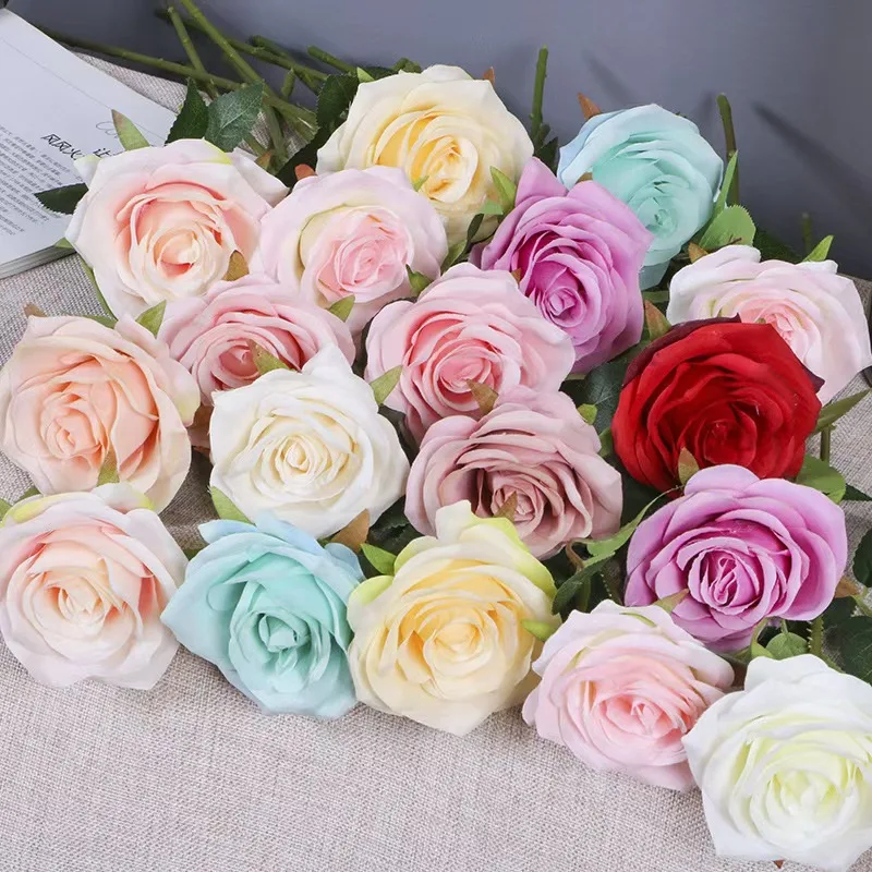 Hot Selling Artificial Real Touch Flower Single Plastic Rose With Leaf For Home Wedding Decoration