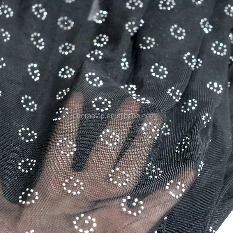 F006 Crystal Beads Tulle Fabric Black Crystal Fabric Rhinestone Butterfly SS10 AB Fabric