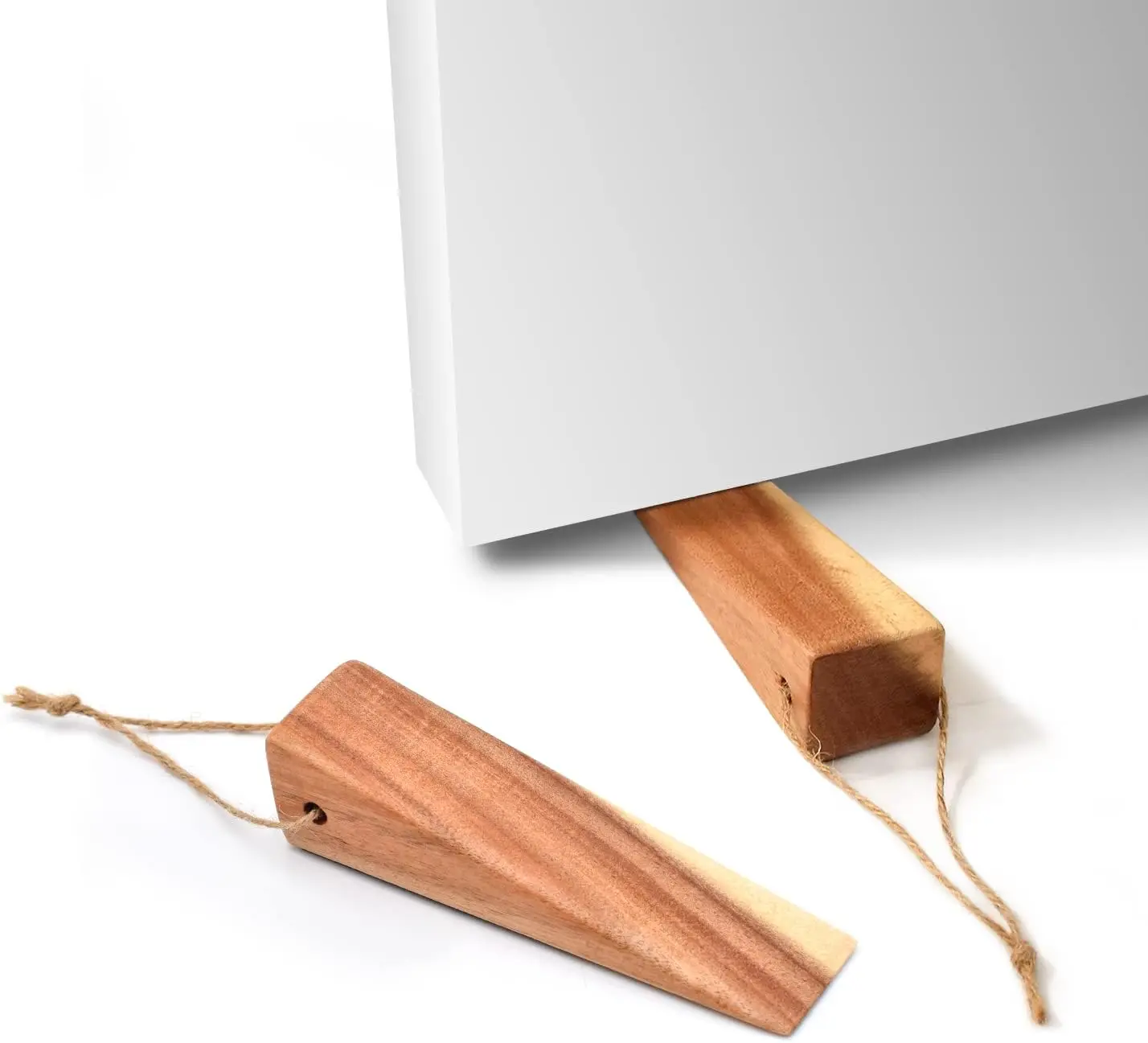 Wooden Door Wedges, Acacia Wood Door Stoppers for Bottom of Door with Large Non Skid Rubber Base,Suit Most Door and Floor 2 Pack