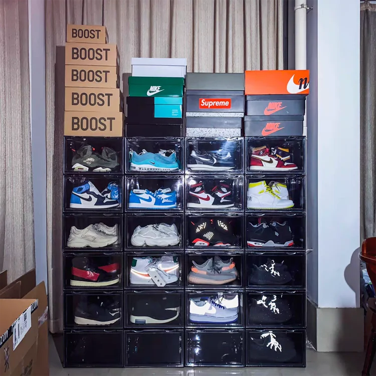 Plastic stackable pink folding clear shoe box louboutin