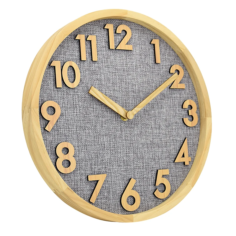 14 inch wall watch creative design burlap wood frame wall clock