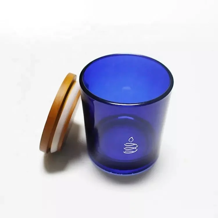 LANGXU premium luxury pour candle jars unusual inspirational jars unique glass royal blue candle jar with lids in bulk and box