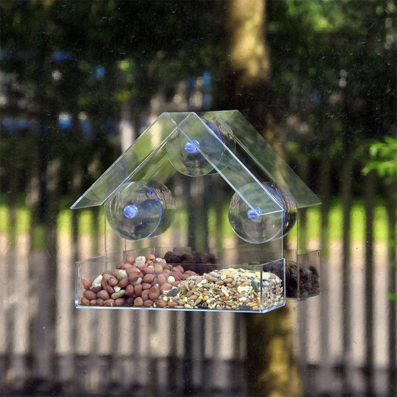 Best Price Outdoor Decoration Birds FOOD Feeder Clear Hanging Acrylic Window Bird Feeder