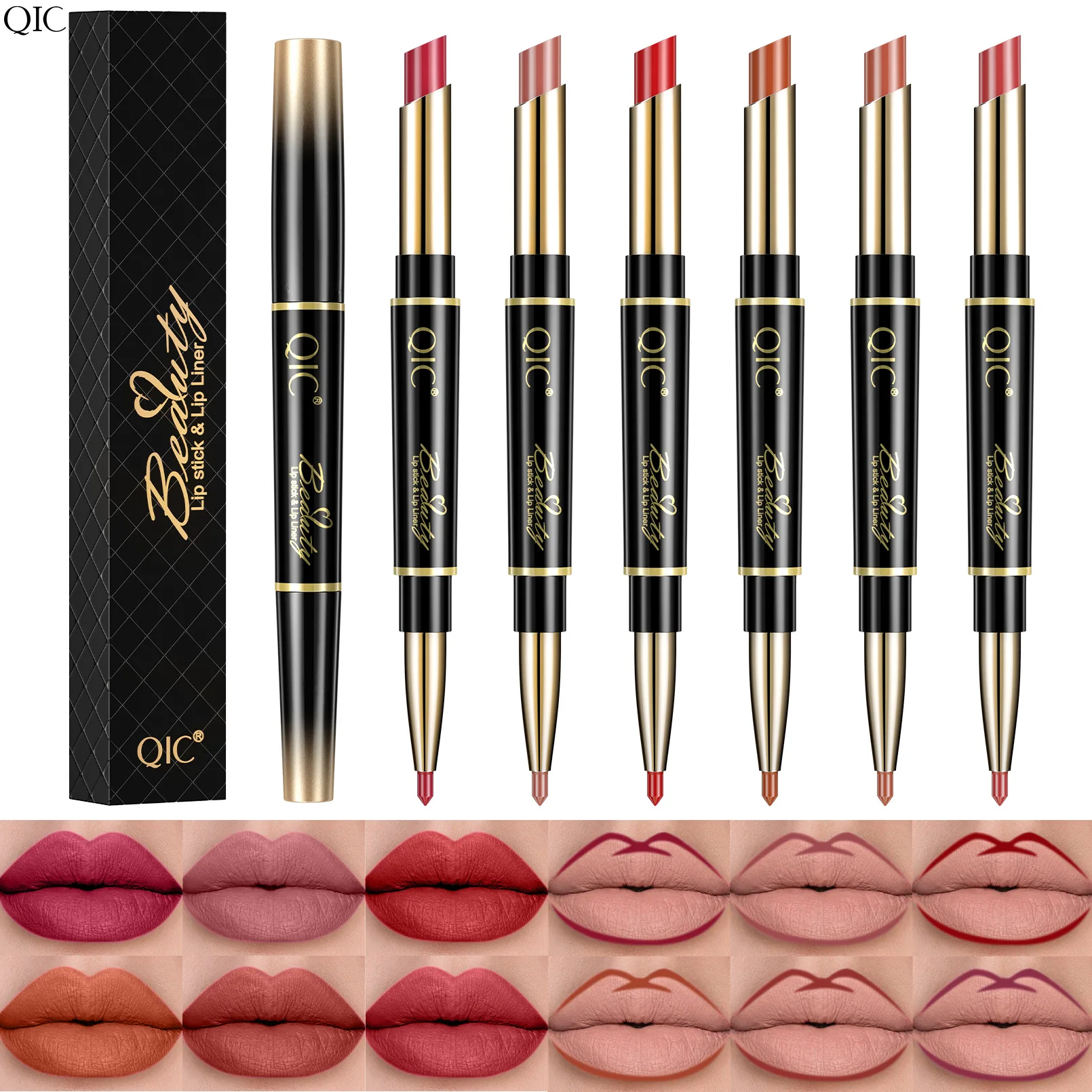 High Quality Double Ended Lipstick Lip Liner 2-in-1 Matte Matte Waterproof Non-stick Cup Automatic Lipstick Pencils
