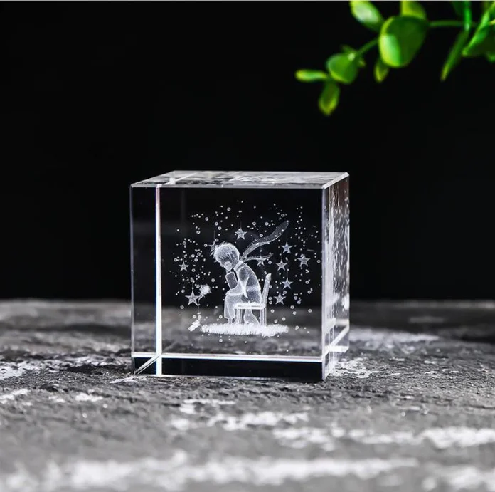 3D laser heart cloud engraved crystal block cube paperweight MH-F0594