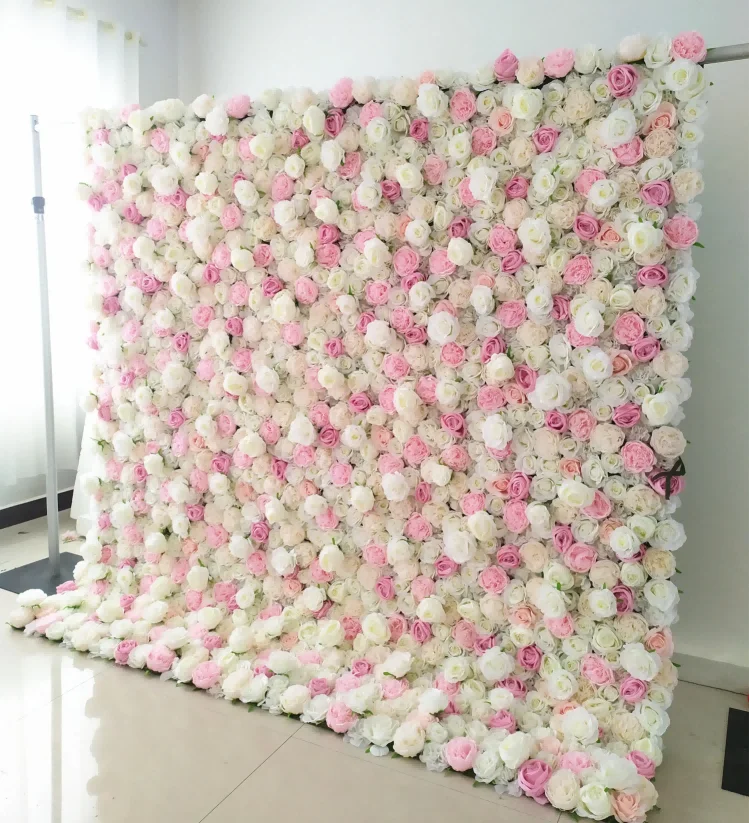 Artificial Fabric Florable Rolled Roll Up Flower Wall Panel Backdrop