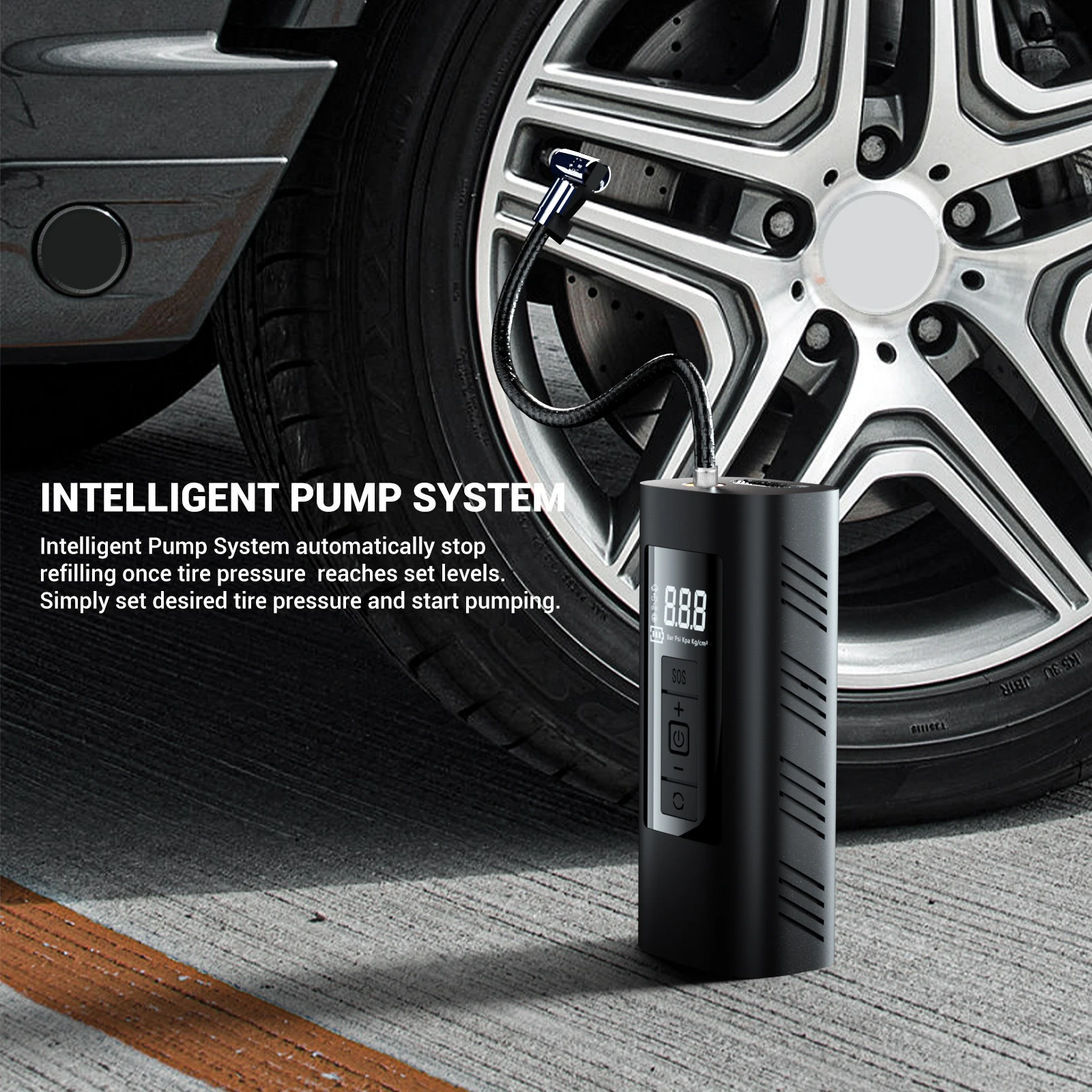 Electric 6000mAh Battery Air Pump 150PSI Portable Air Compressor Mini Tyre Pump with USB/LED Light for Bike Motorcycle Car Balls