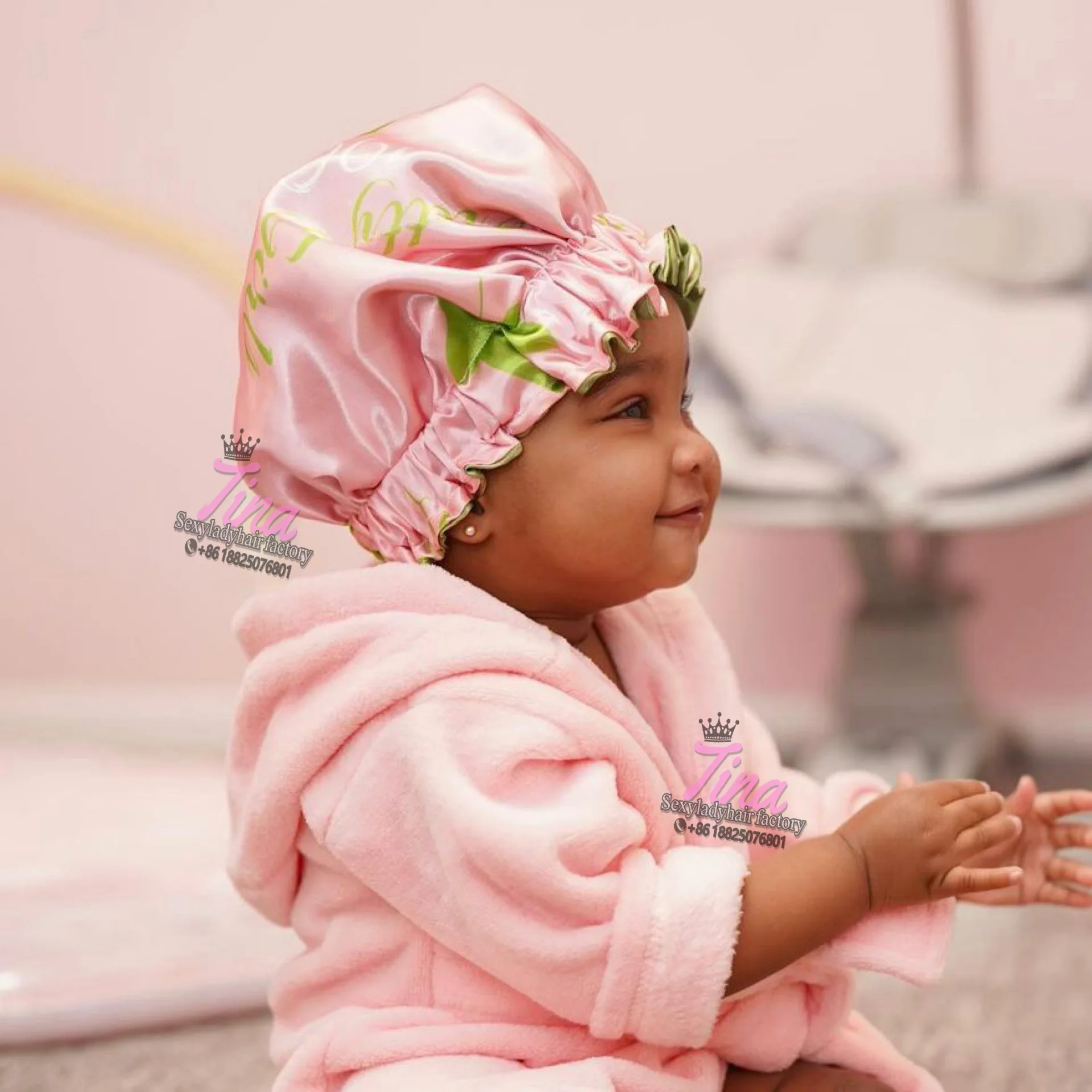 Private Label Custom Logo Print Soft Satin Night Sleep Durags Bonnet with Silk Hair Wrap Elastic Band Set Mommy and me bonnets