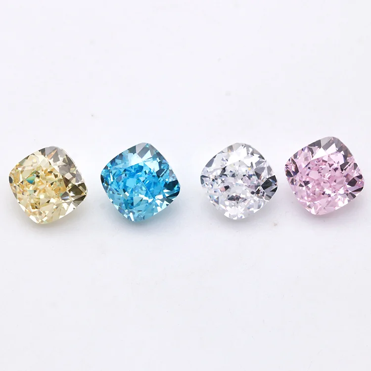 Yingma Gems dazzling blue pink yellow cubic zirconia stone cushion shape 5A+ crushed iced cut cz loose stones