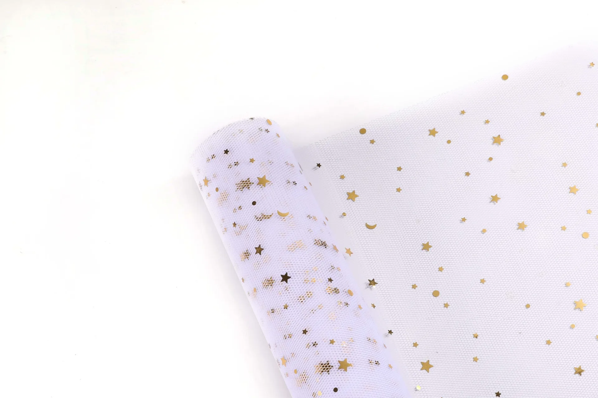 JOYWOOD Wholesale Coloured Luxury Gold Star Moon Gift Bouquet Wrapping Flower Gauze Mesh Paper Roll