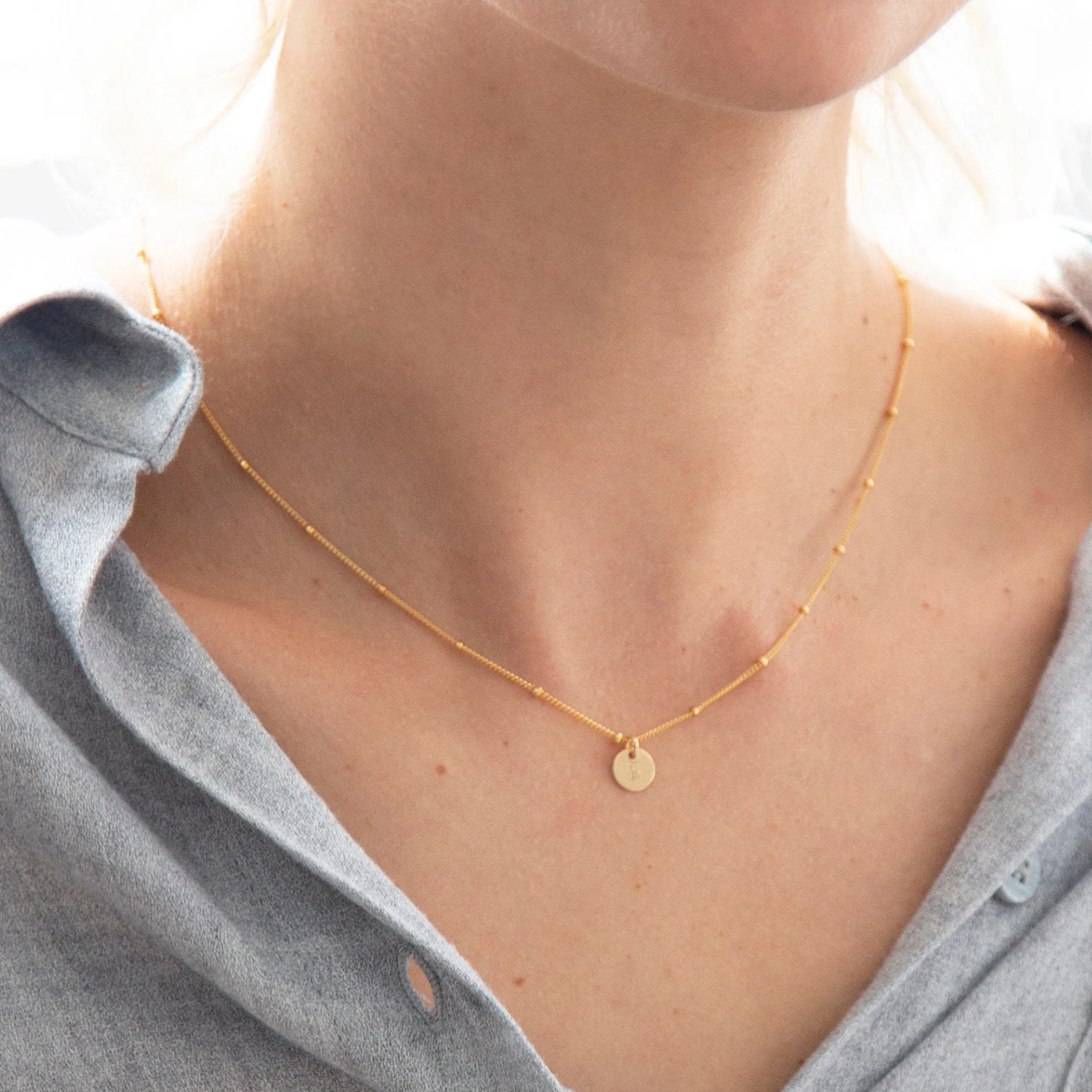 Dainty 18K Gold Plated Letter Initial Necklaces Women Personalized Stainless Steel Satellite Chain Disc Pendant Necklace Jewelry