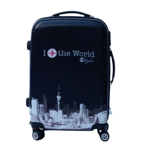 
New products ABS+PC bright color travel luggage trolley suitcase with printed picture PC travel trolley luggage 