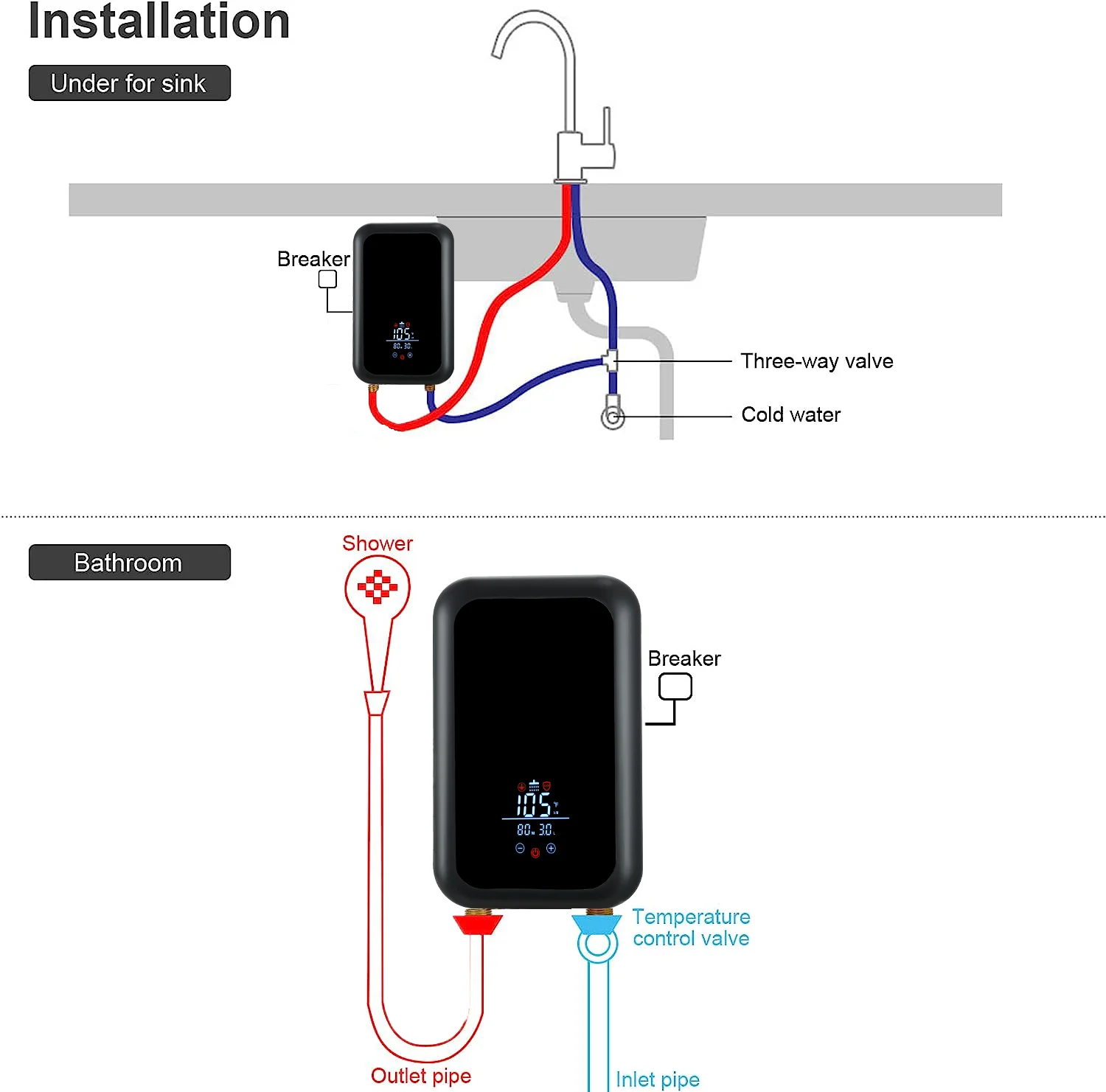 120V-240V New CE Automatic Bath Instant Electric Water Heater for Shower Car Waterproof White Kitchen Wall Power Water Heater