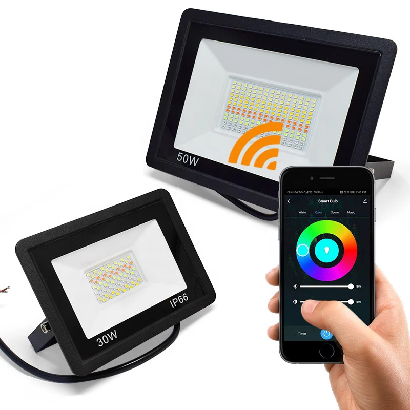 Tuya Smart IP66 Waterproof 30W Outdoor RGB WiFi Flood Light Dimmable Remote Control For Park Have Voice Control