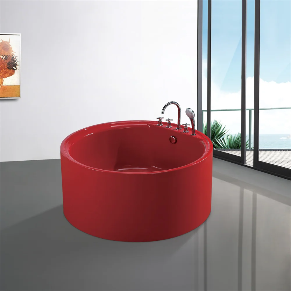 Custom Solid Acrylic  Pink Free Standing Bathtub Round Tub Freestanding Modern Factory Bath tub