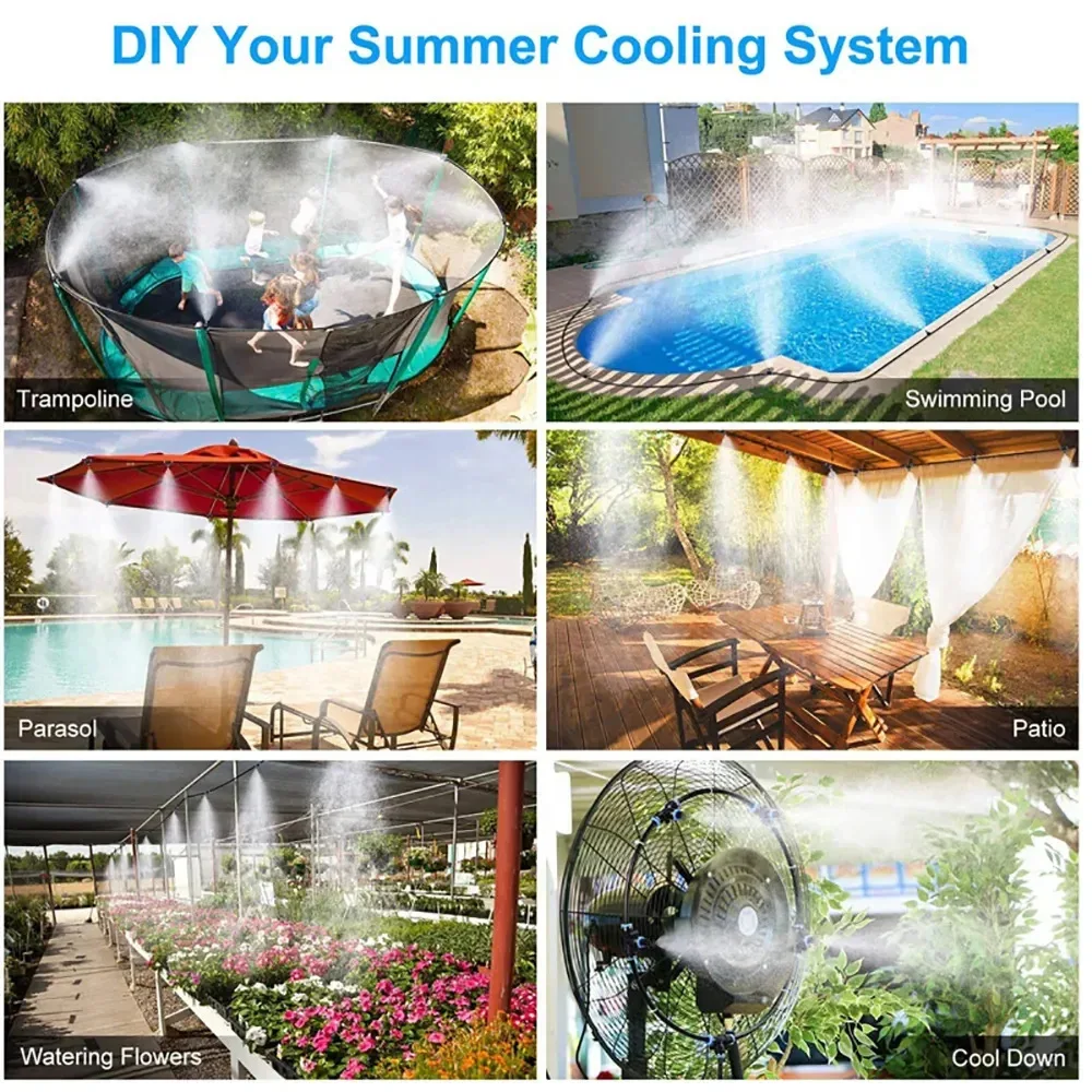 wholesale 8m 9pcs brass nozzle DIY Water Mist fog Cooling nozzle System Garden irrigation for summer cooling outdoor trampoline