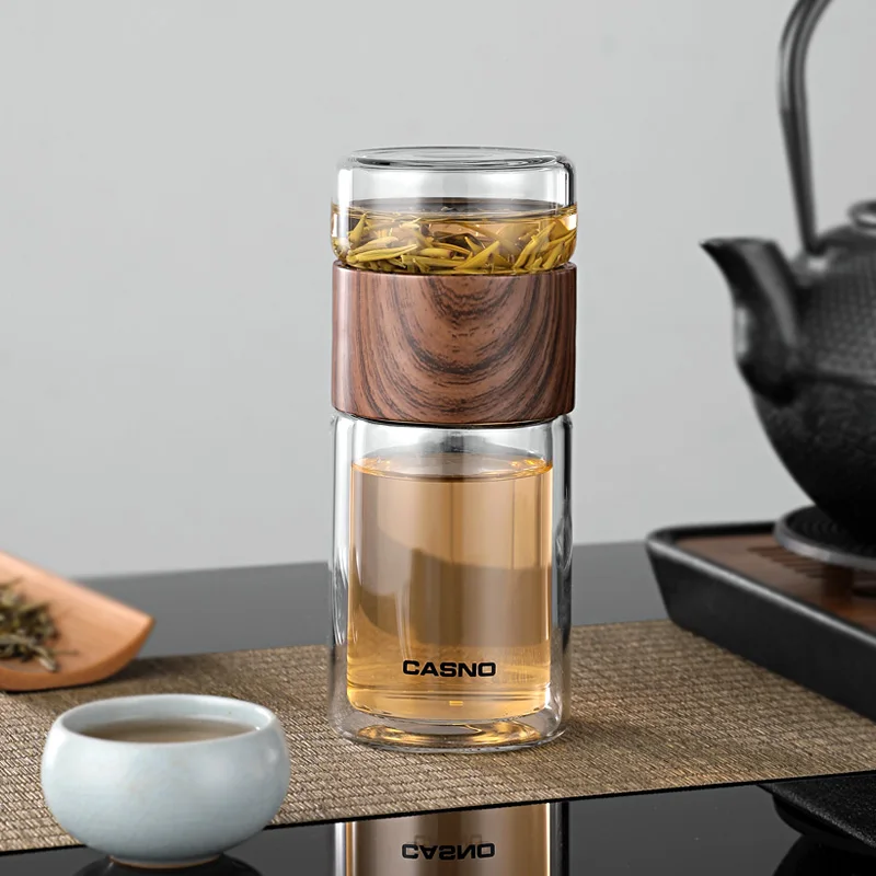 Bpa Free Leakproof Double Wall Borosilicate Glass Insulated Tea Separated Glass Water Bottle With Tea Strainer