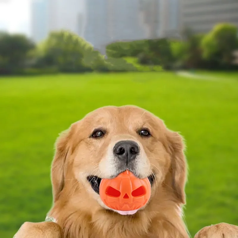 Colored Pumpkin Rubber Dog Toys Halloween Pet Chew Toys Interactive Dog Toy