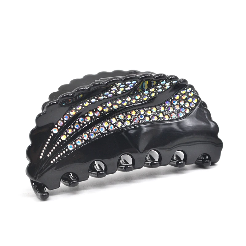 
french large plastic acetic black claw hair clip with glitter rhinestone diamond hair jewelry decorative round crystal hair claw 
