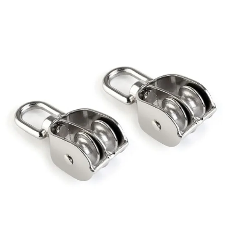 Double Pulley Block 304 Stainless Steel Heavy Duty Pulley Double Wheel for Lifting Rope