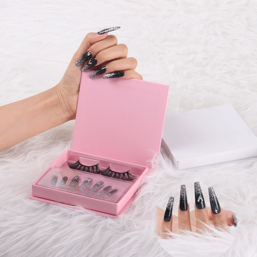 Meet All 2022 Private Label luxury packaging bags for  box set press on bling artificial nails and lashes nail boxes